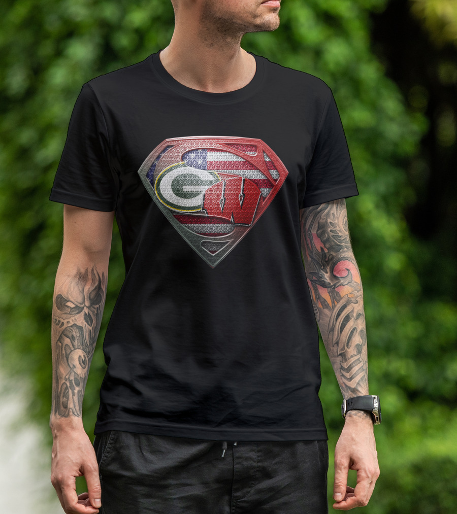 Superman Shield Green Bay Packers Wisconsin Flag T-Shirt