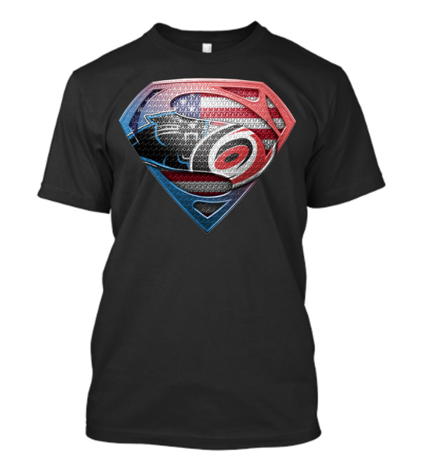 Carolina Panthers And Hurricanes Superman Shield Usa Flag Combination T-Shirt
