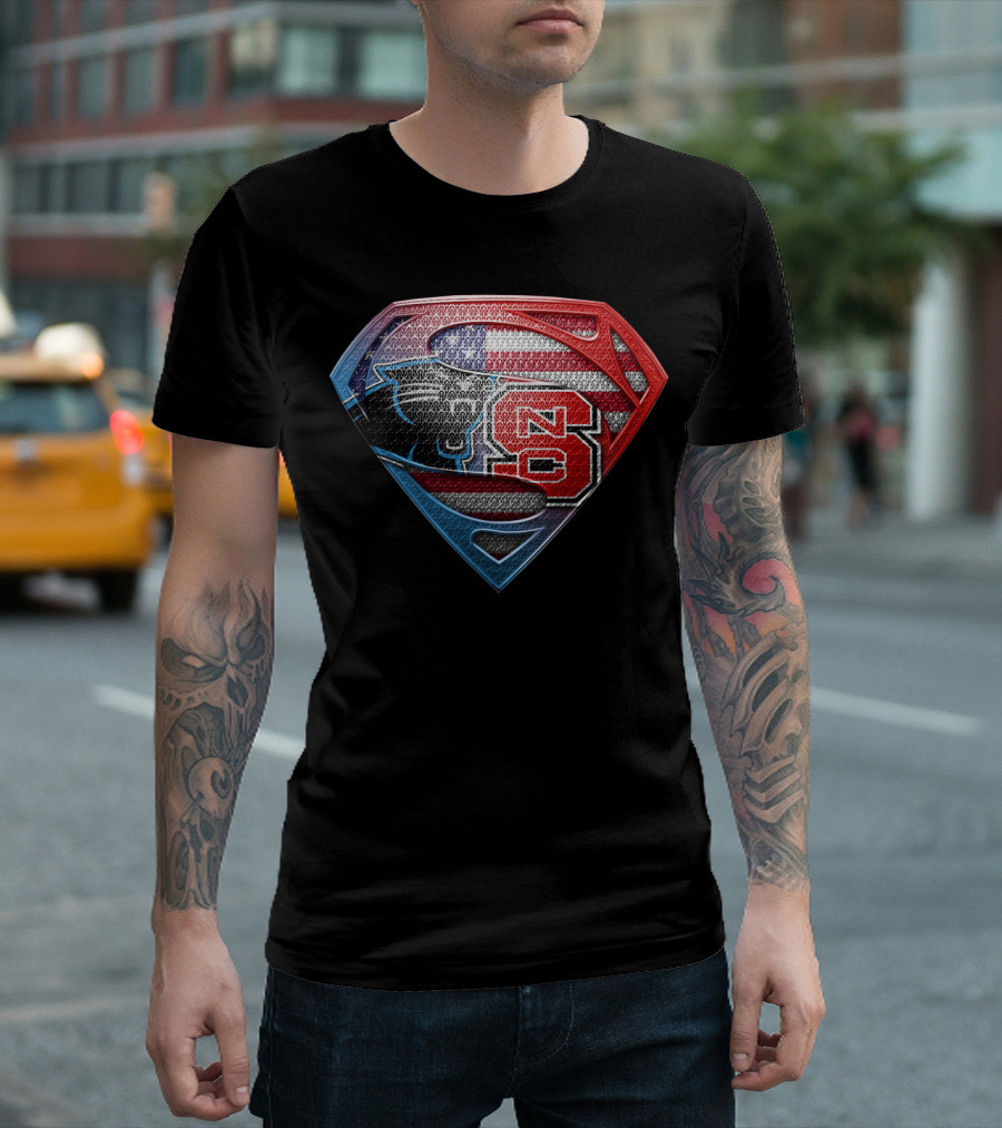 Superman Emblem Carolina Panthers Nc State American Flag Fusion T-Shirt