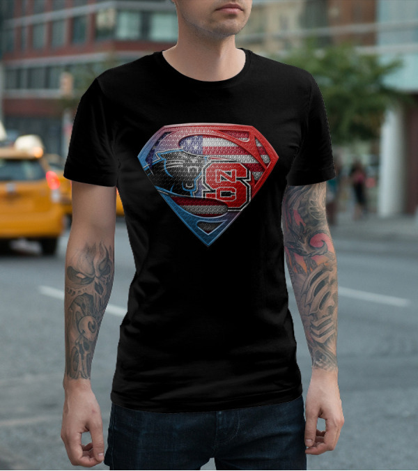 Superman Emblem Carolina Panthers Nc State American Flag Fusion T-Shirt