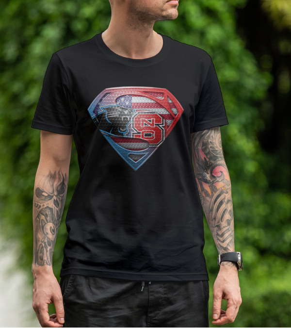 Superman Emblem Carolina Panthers Nc State American Flag Fusion T-Shirt