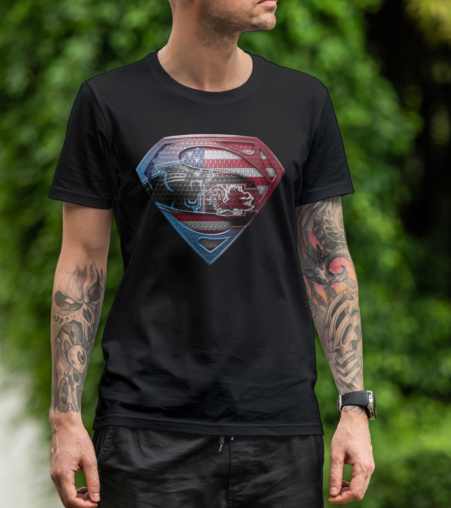 Carolina Panthers South Carolina Gamecocks Usa Flag Superman T-Shirt
