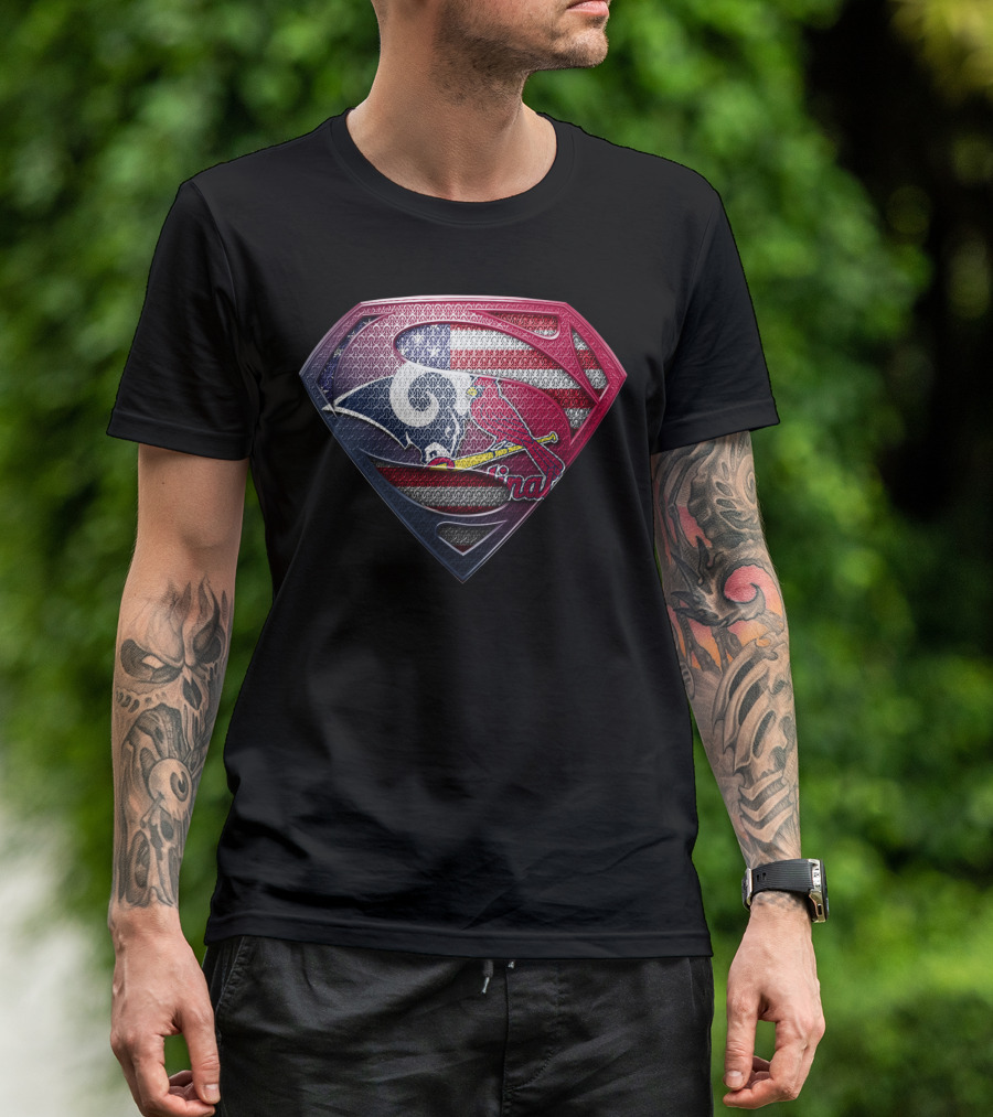 Superman Shield Rams Cardinals Usa Flag Fusion T-Shirt