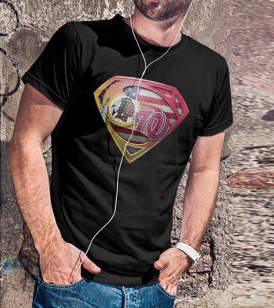 Washington Redskins Nationals Superman Logo American Flag T-Shirt