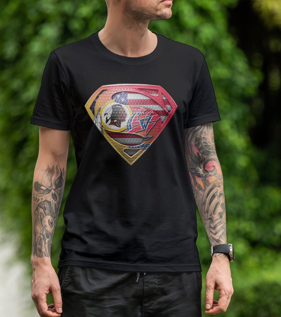 Superman Shield Design With Washington Redskins And Washington Wizards Logos T-Shirt