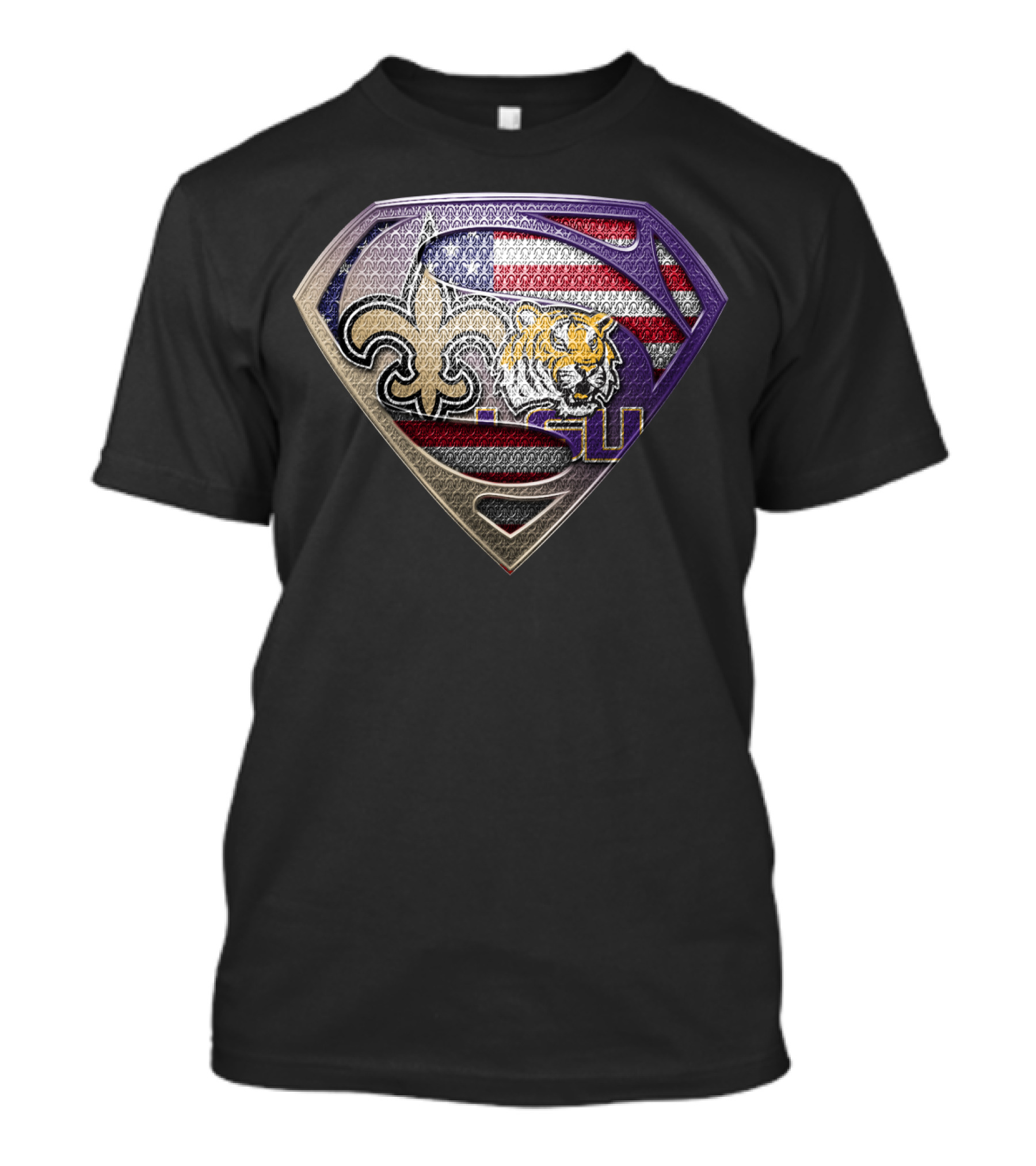 Superman Shield Saints Lsu Tigers American Flag T-Shirt