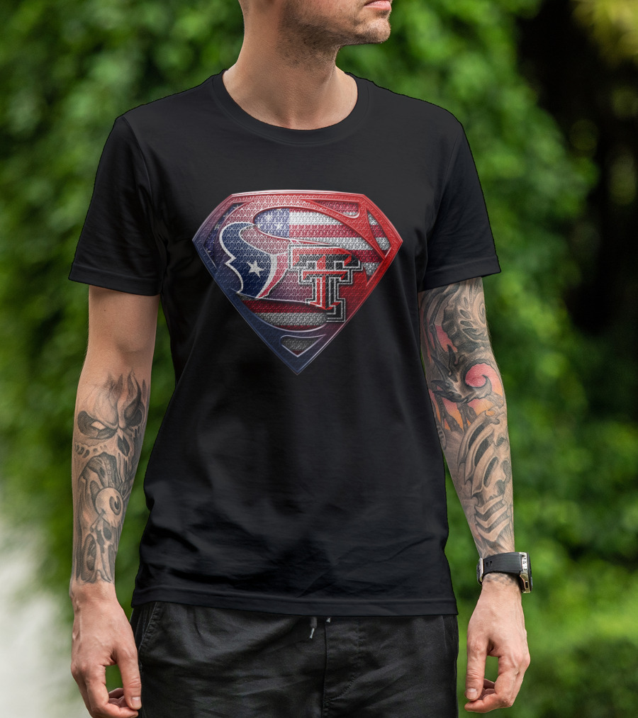 Superman Texas Tech University Houston Texans American Flag T-Shirt