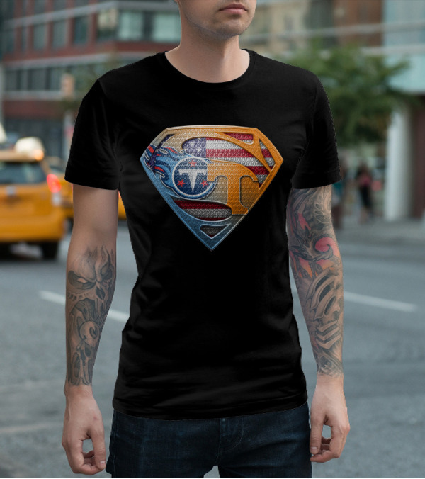 Superman Tennessee Titans American Flag Shield T-Shirt