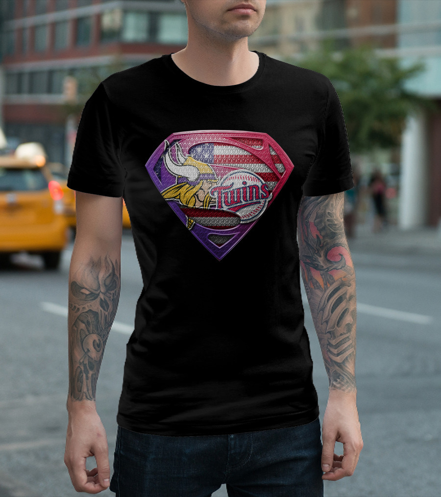 Minnesota Vikings Twins American Flag Superman T-Shirt