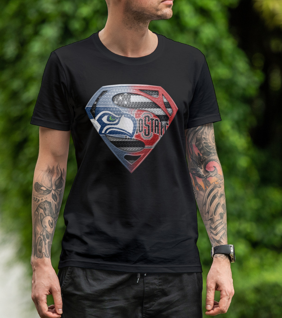 Seattle Seahawks Ohio State Superman Logo Fusion T-Shirt