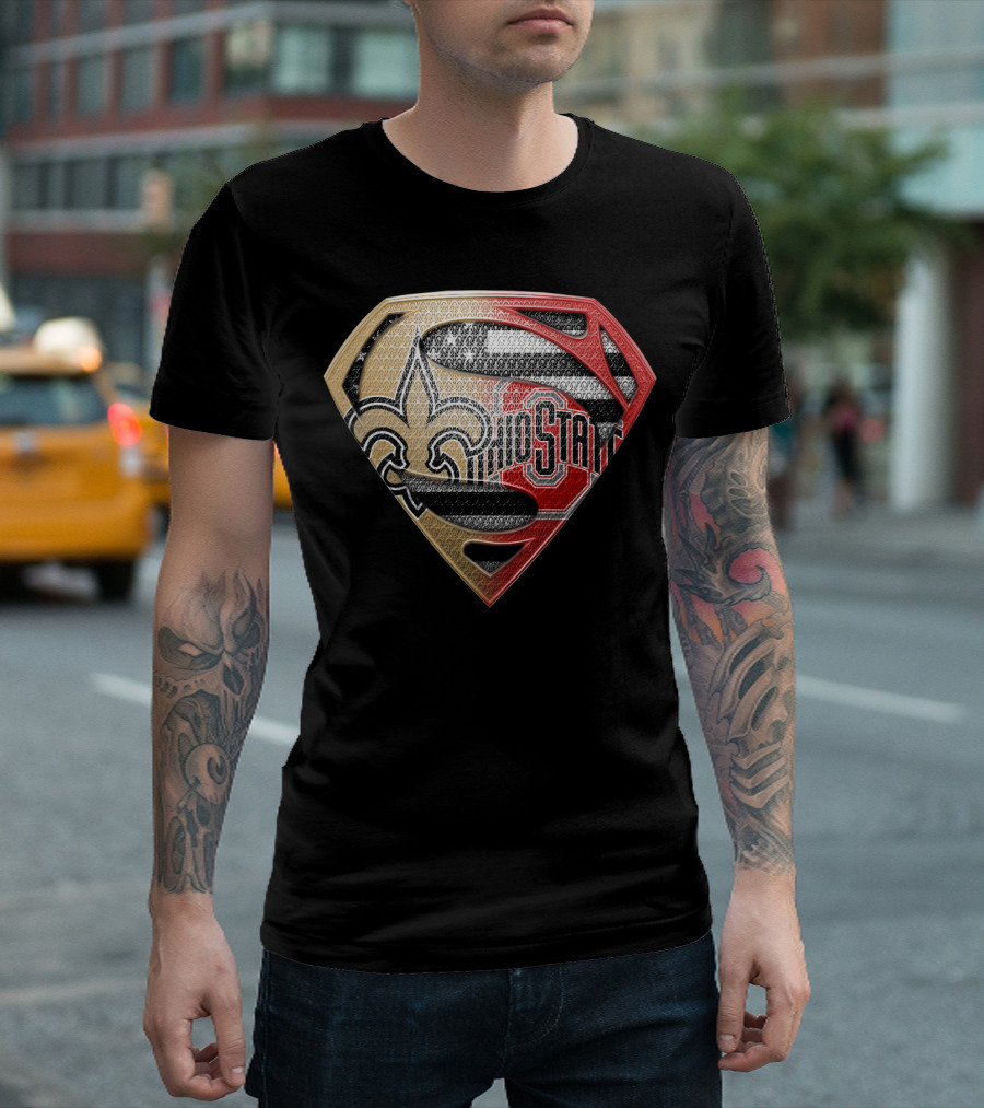 Ohio State Buckeyes New Orleans Saints Superman Logo Fusion T-Shirt