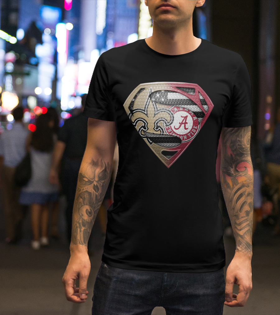 Superman New Orleans Saints Alabama Crimson Tide Bama Roll Tide Shield T-Shirt
