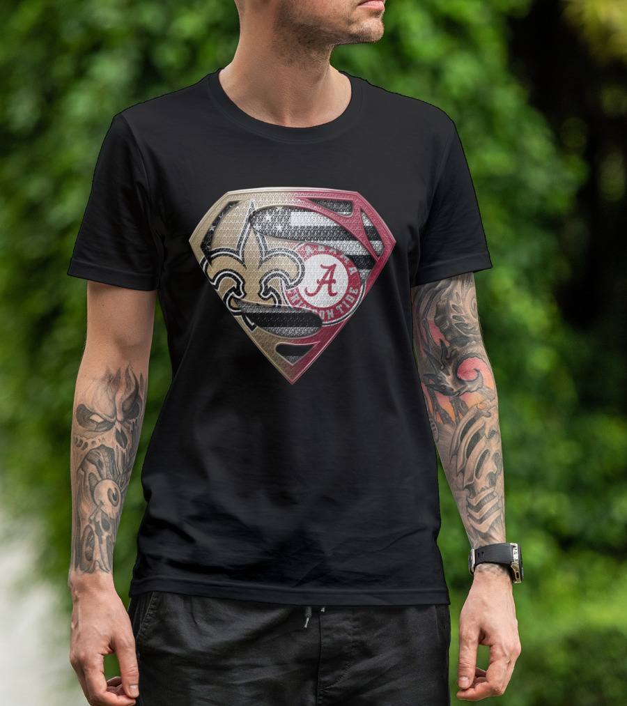 Superman New Orleans Saints Alabama Crimson Tide Bama Roll Tide Shield T-Shirt