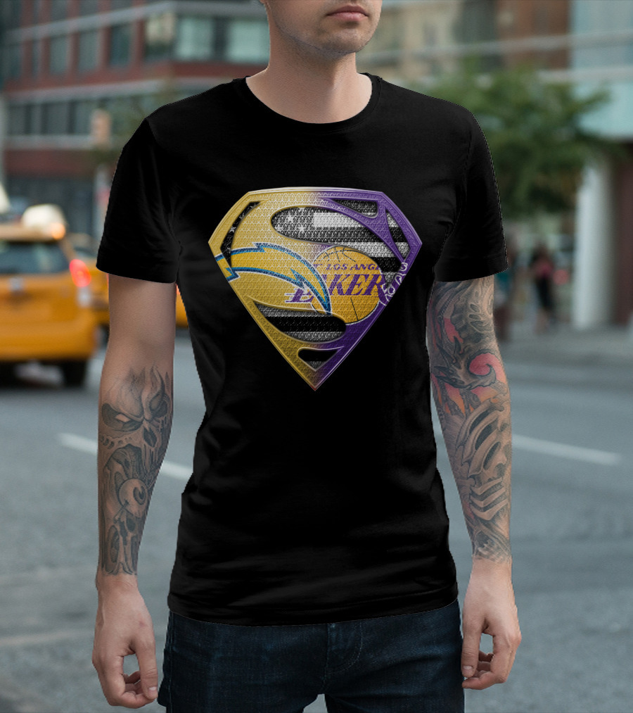 Los Angeles Lakers And Chargers Superman Logo Mashup T-Shirt