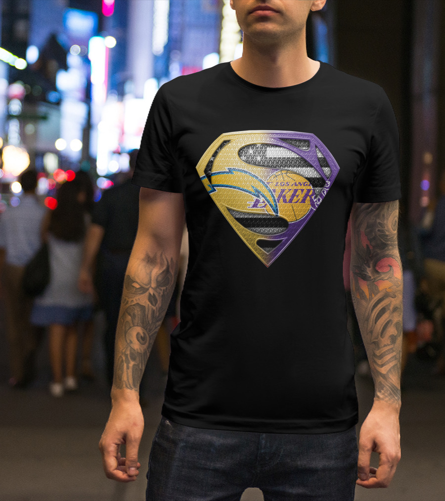 Los Angeles Lakers And Chargers Superman Logo Mashup T-Shirt