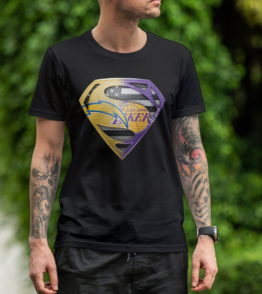 Los Angeles Lakers And Chargers Superman Logo Mashup T-Shirt