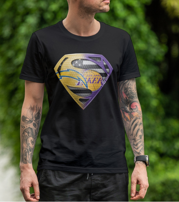 Los Angeles Lakers And Chargers Superman Logo Mashup T-Shirt
