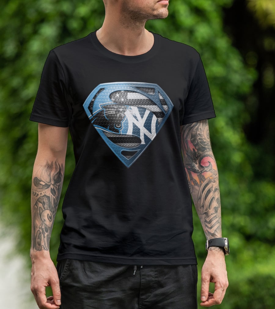 New York Yankees Carolina Panthers Superman Logo Mashup T-Shirt