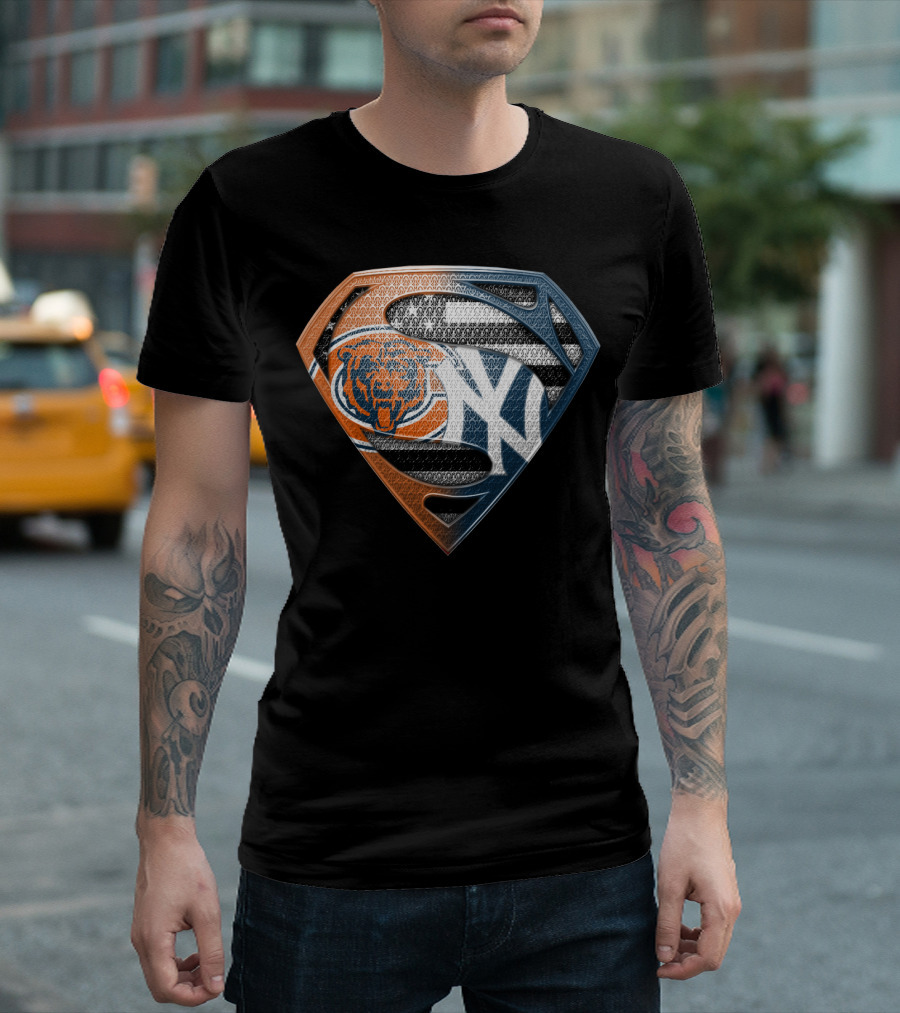Chicago Bears And New York Yankees Superman Logo Mashup T-Shirt