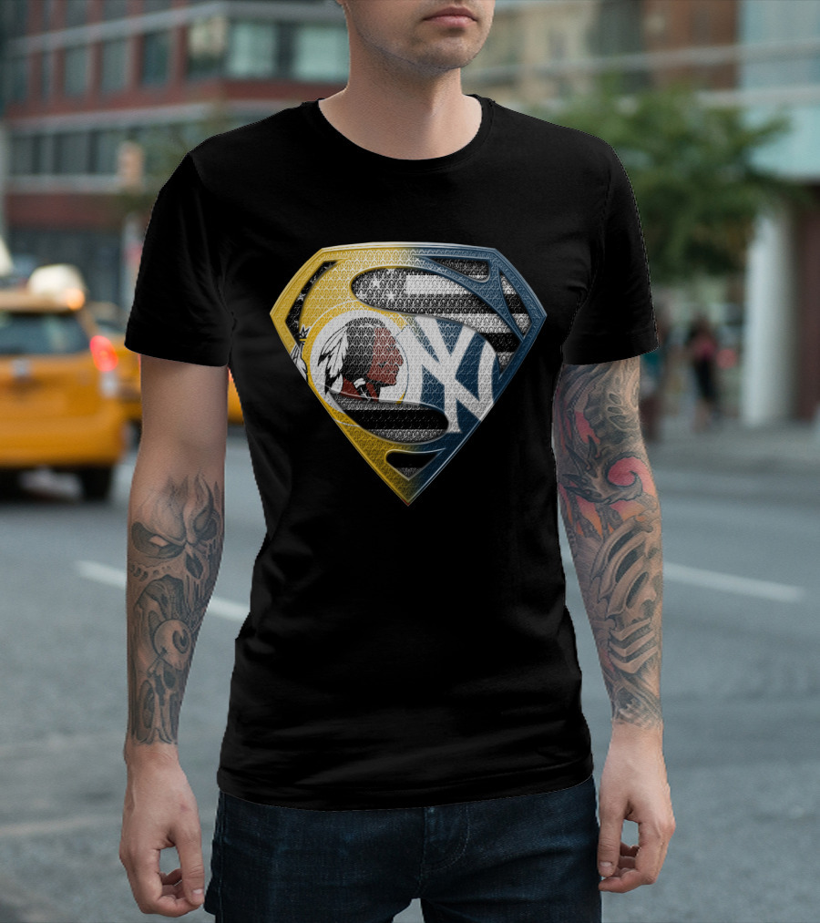 Superman Shield With Native American And Yankees Elements T-Shirt