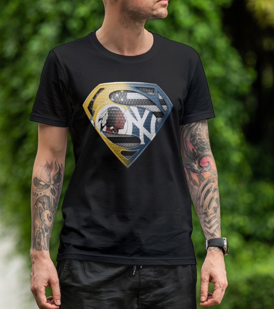 Superman Shield With Native American And Yankees Elements T-Shirt