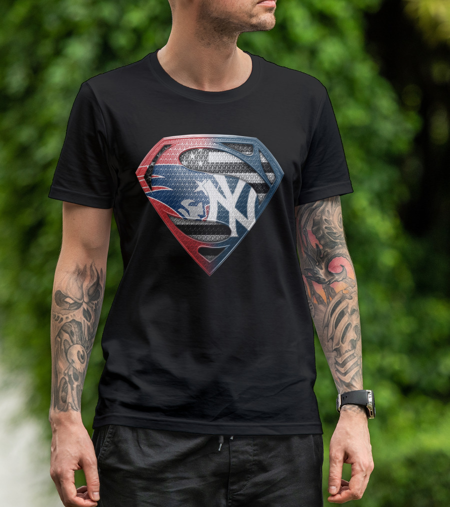Yankees Superman Logo Fusion In Red White And Blue T-Shirt
