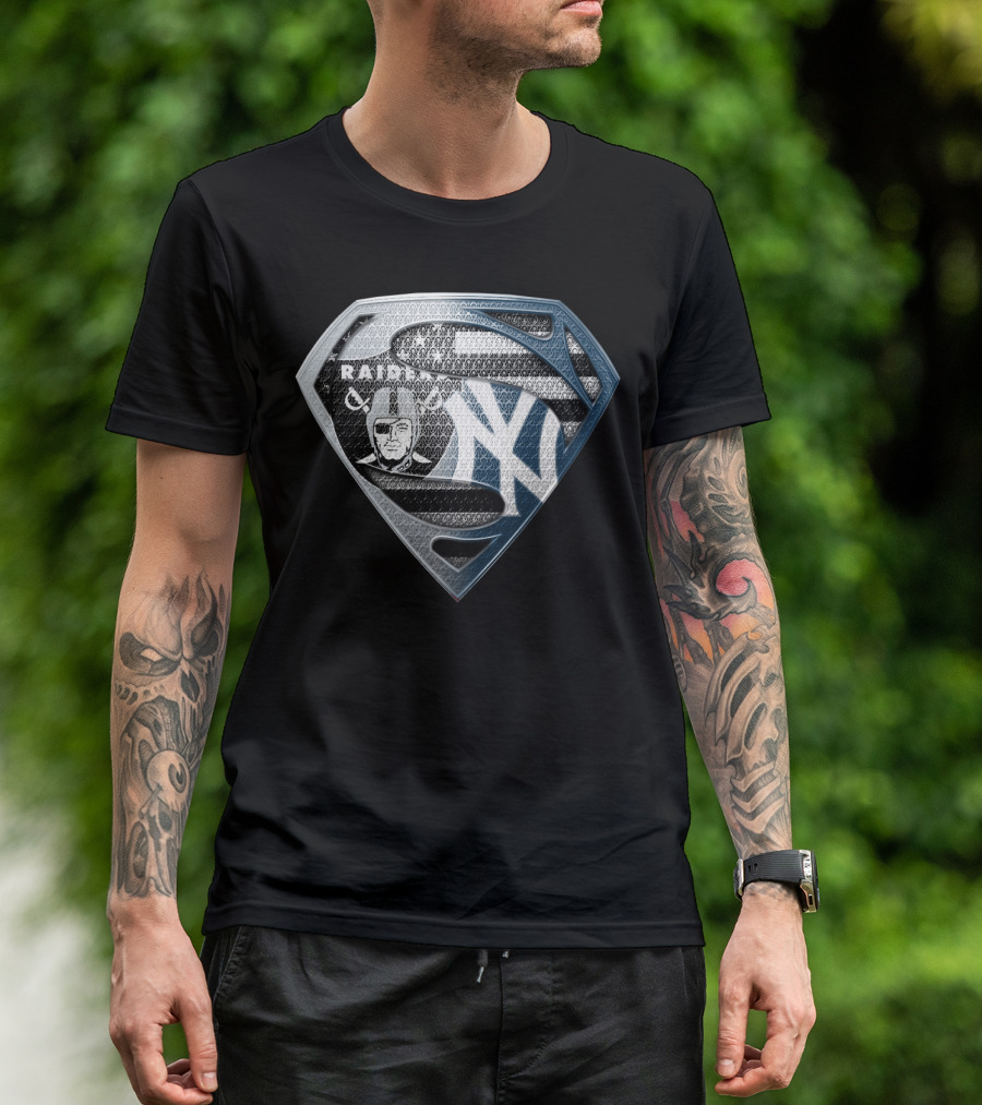Raiders New York Yankees Superman Logo Fusion T-Shirt