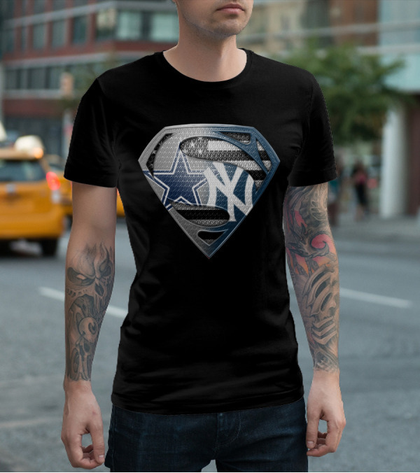Superman Shield Dallas Cowboys New York Yankees Combination T-Shirt