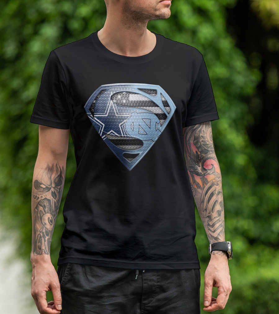 Dallas Cowboys North Carolina Tar Heels Superman Logo Fusion T-Shirt