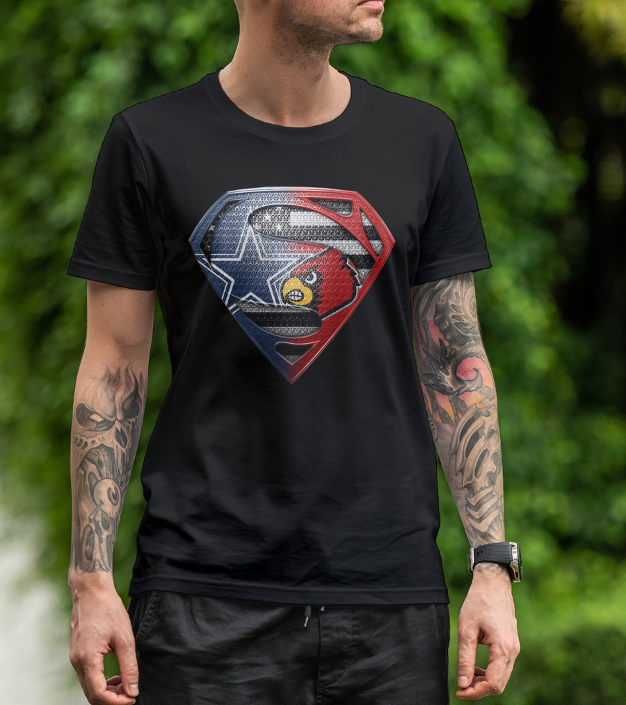 Dallas Cowboys Louisville Cardinals Superman Shield T-Shirt