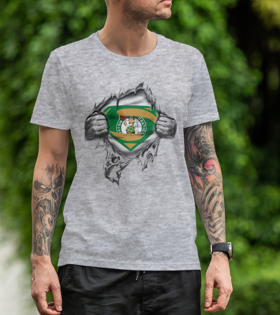 Boston Celtics Superman Logo Basketball Visual T-Shirt