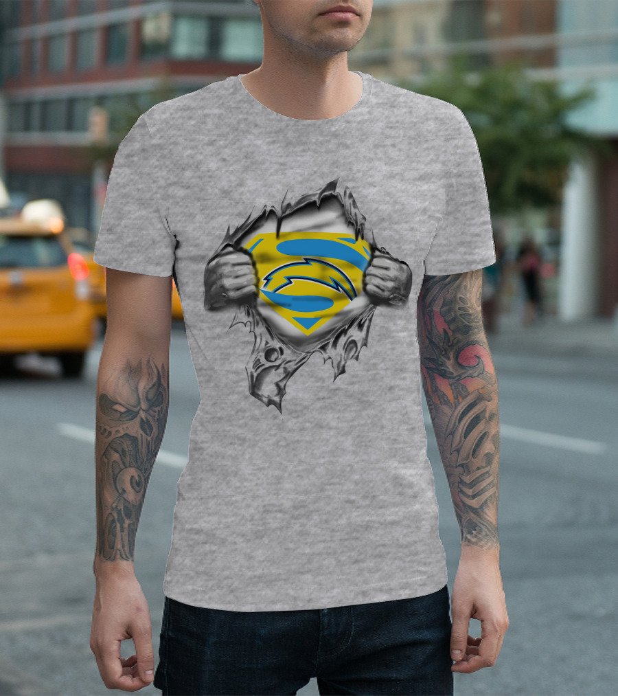 Spmxa090 Torn Chest Blue Yellow S Lightning Symbol T-Shirt