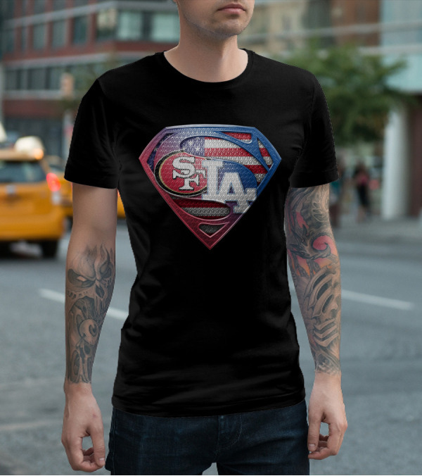 SPB 002 SF LA American Flag Superhero Emblem T-Shirt