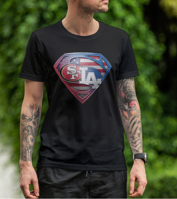 SPB 002 SF LA American Flag Superhero Emblem T-Shirt