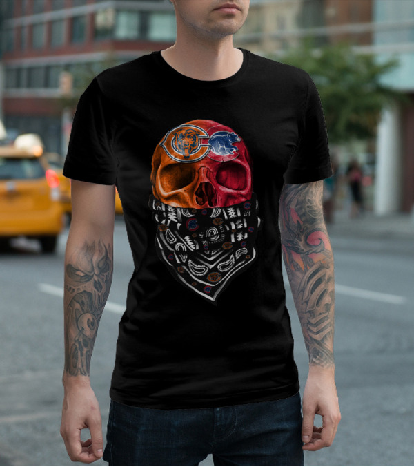 Chicago Bears Skull With Bandana Artwork DSK 008 T-Shirt