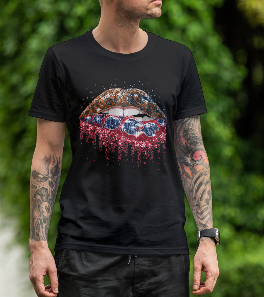 Lip American Football Team Lips Dripping Stars And Footballs T-Shirt
