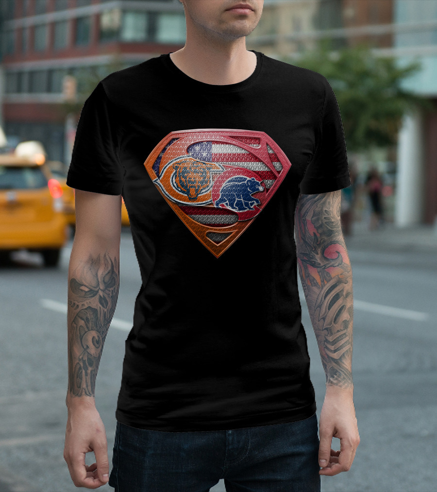 Superman Chicago Bears American Flag Shield SPB 008 T-Shirt