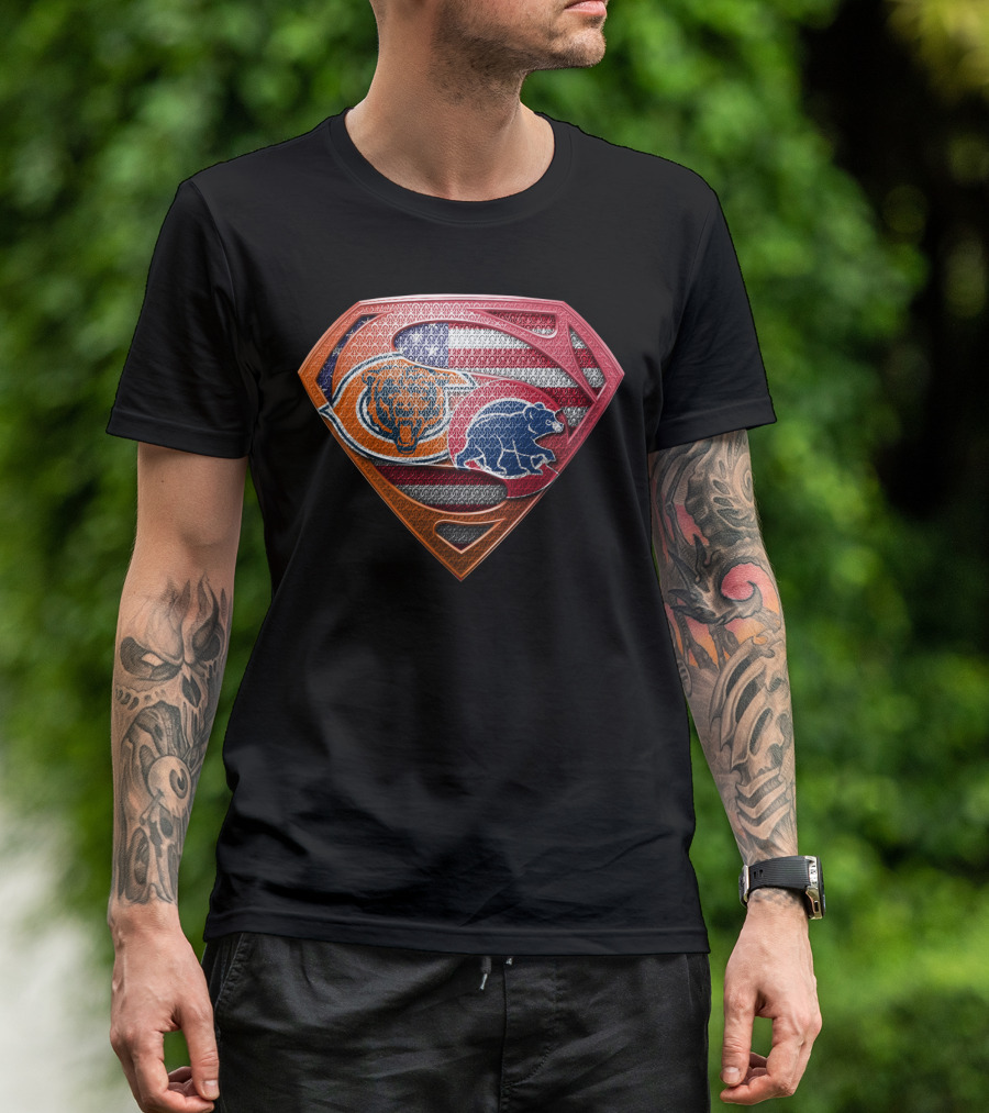 Superman Chicago Bears American Flag Shield SPB 008 T-Shirt