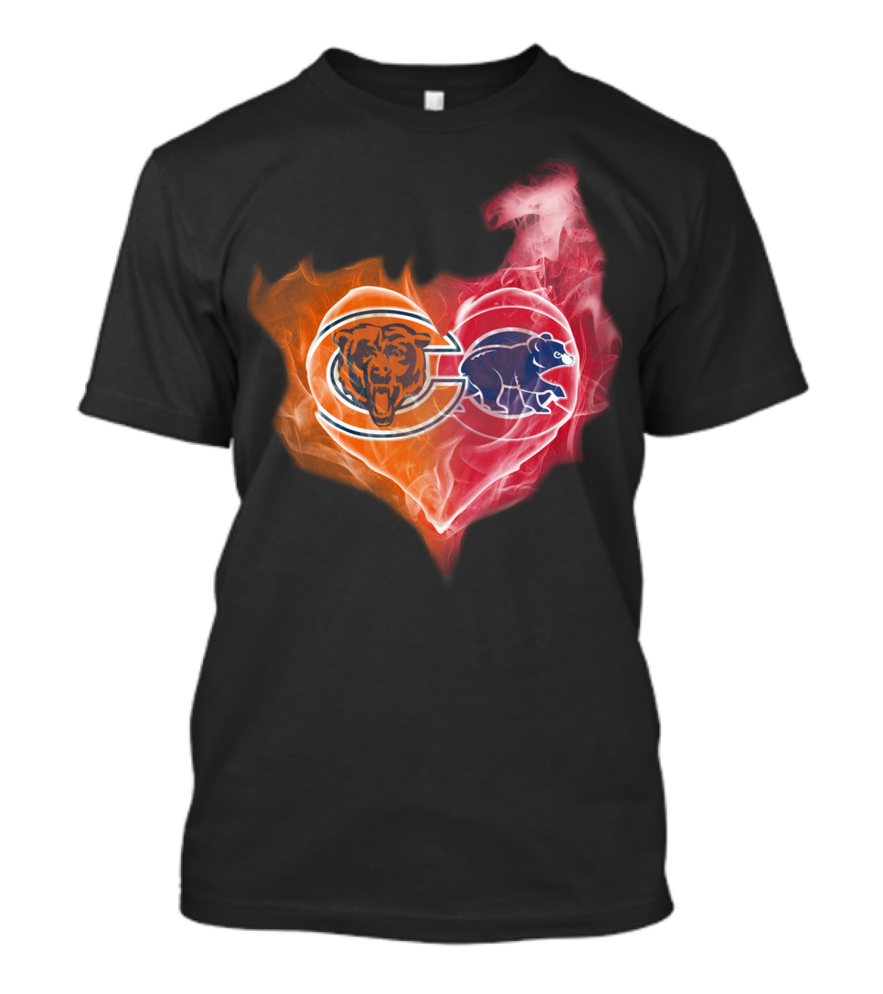 Chicago Bears Heart Flame Dual Logo T-Shirt