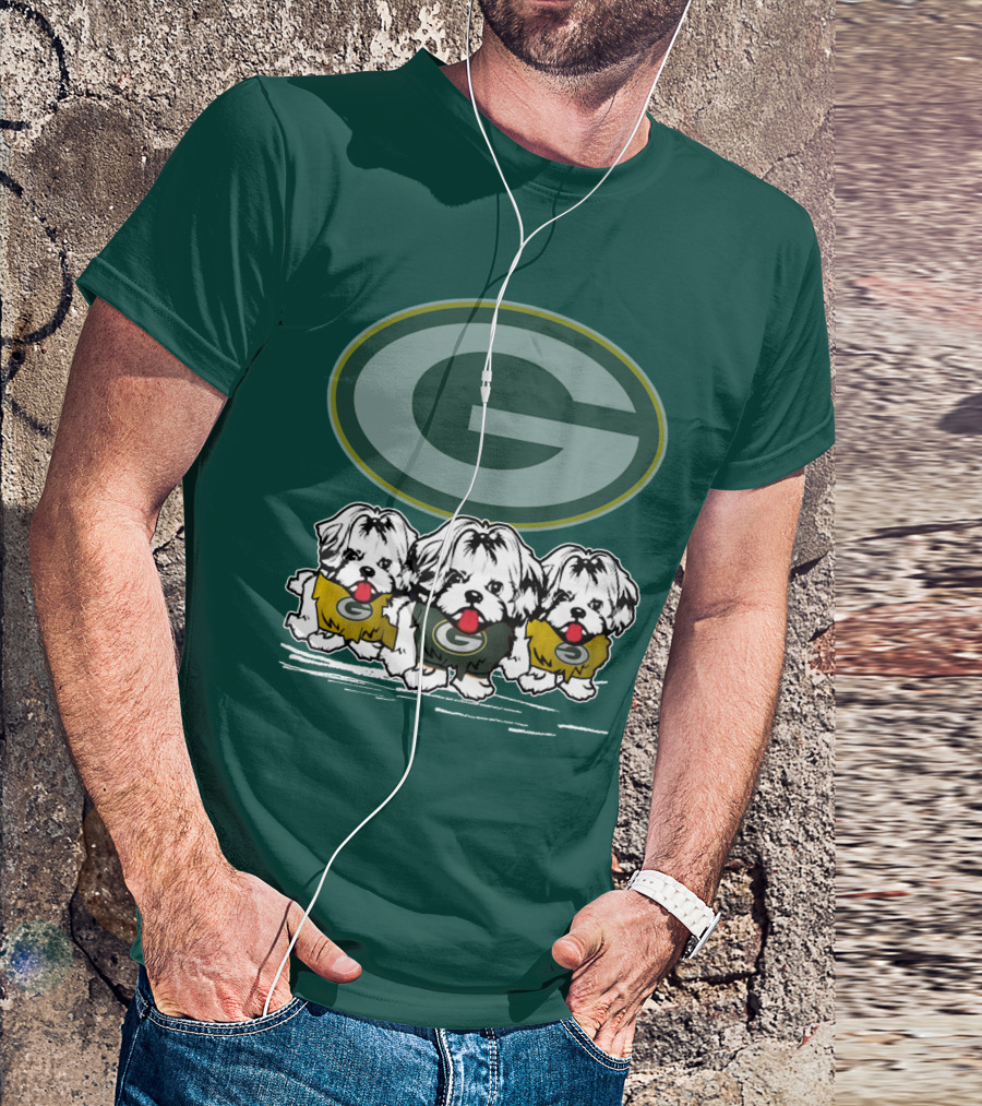 Green Bay Packers Logo With Three Dogs In Jerseys T-Shirt
