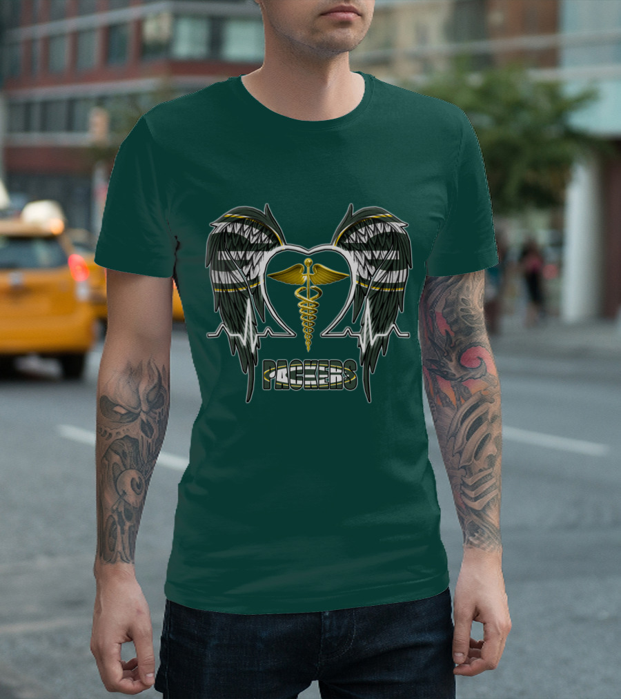 Packers Caduceus Heart Wings T-Shirt