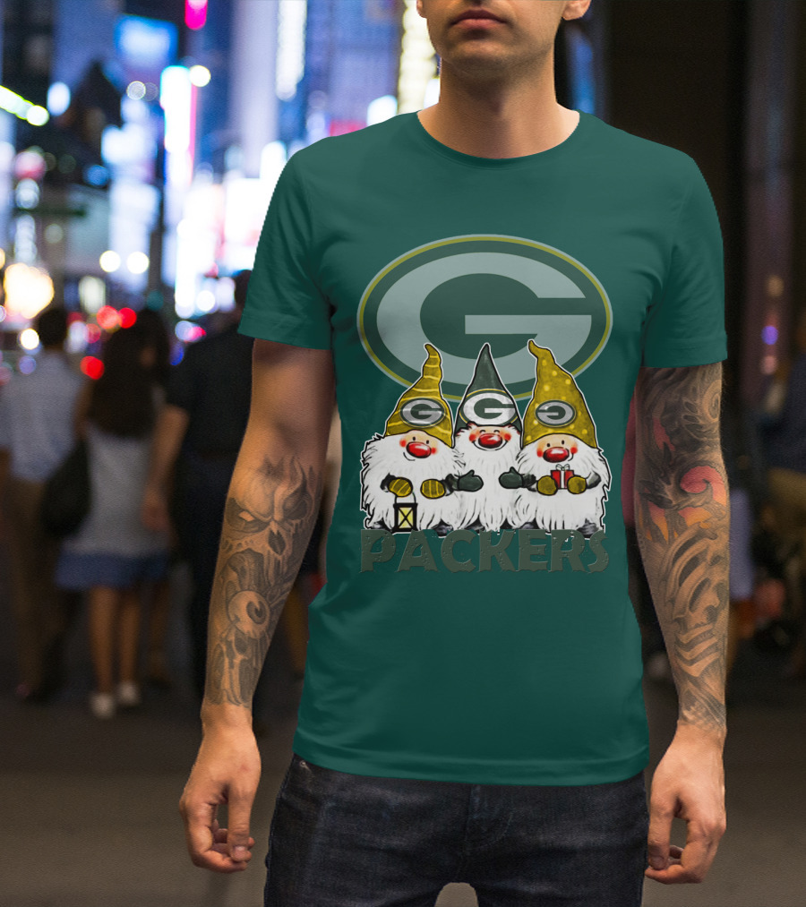 Green Bay Packers Gnomes With Team Logo On Green T-Shirt