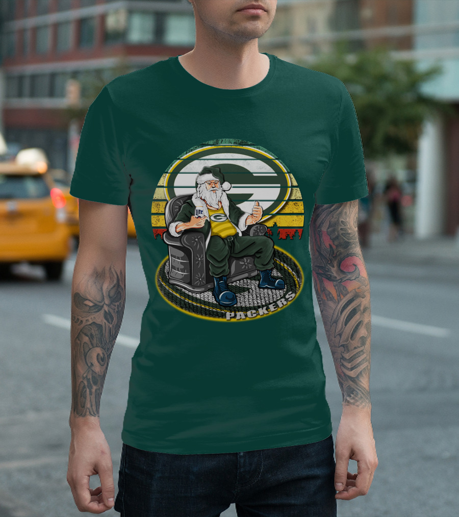 Green Bay Packers Santa Sitting With Beer T-Shirt