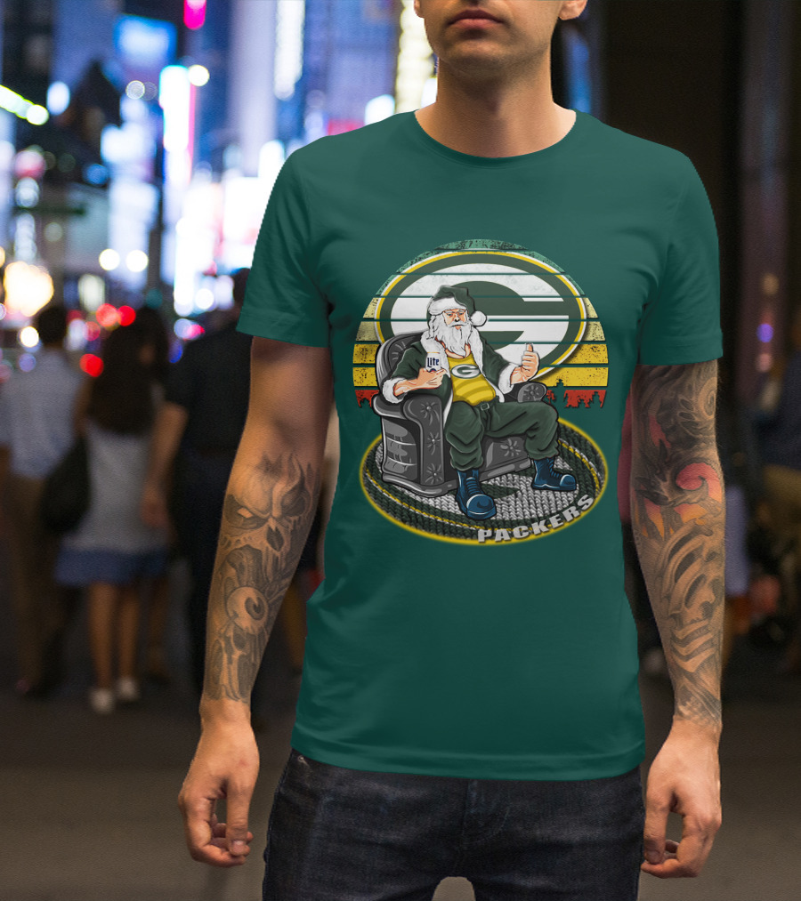 Green Bay Packers Santa Sitting With Beer T-Shirt