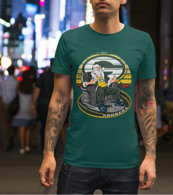 Green Bay Packers Santa Sitting With Beer T-Shirt