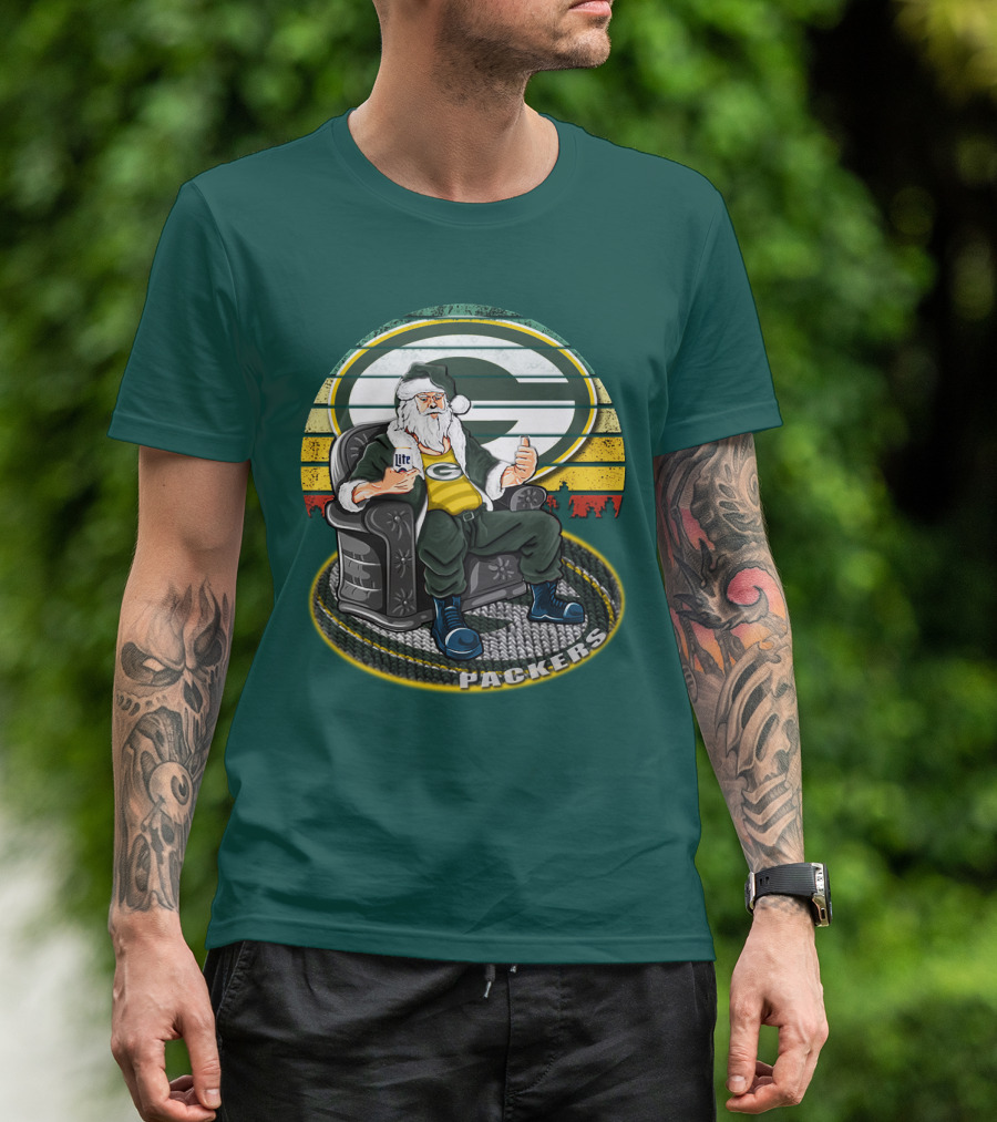 Green Bay Packers Santa Sitting With Beer T-Shirt