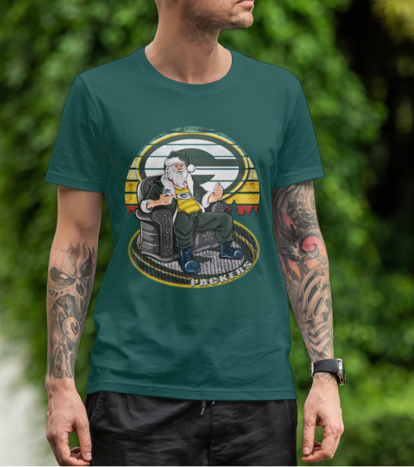 Green Bay Packers Santa Sitting With Beer T-Shirt