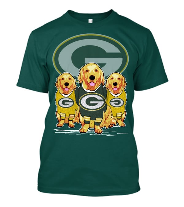 Green Bay Packers Golden Retrievers Sporting Green And Gold Attire T-Shirt