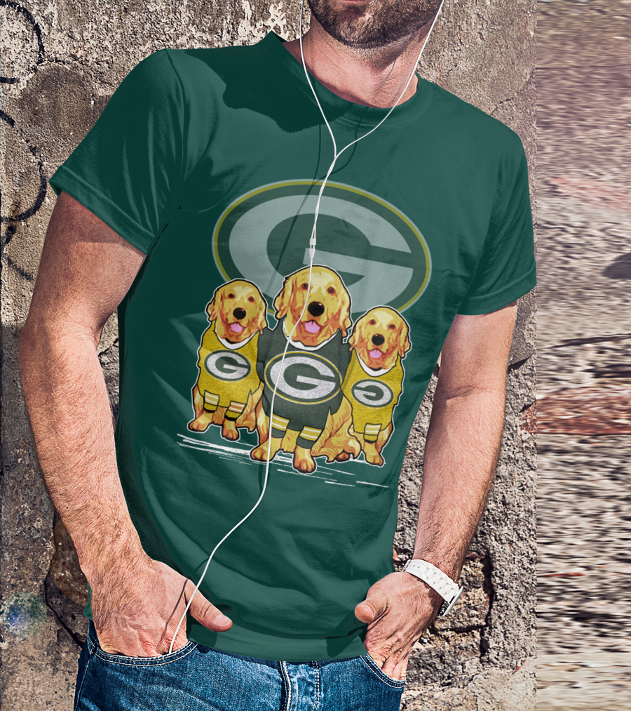 Green Bay Packers Golden Retrievers Sporting Green And Gold Attire T-Shirt