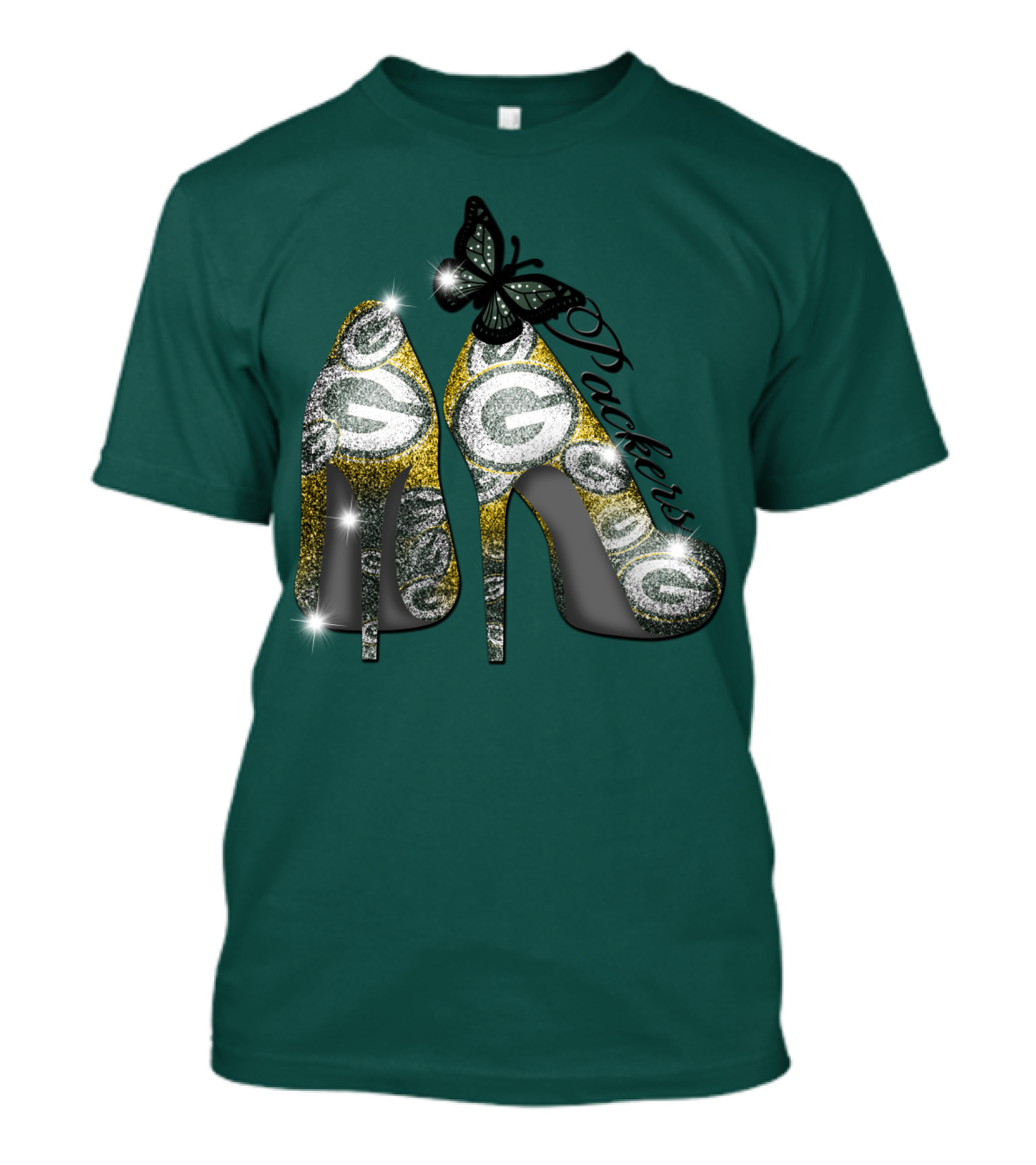 Green Bay Packers High Heels With Butterfly T-Shirt